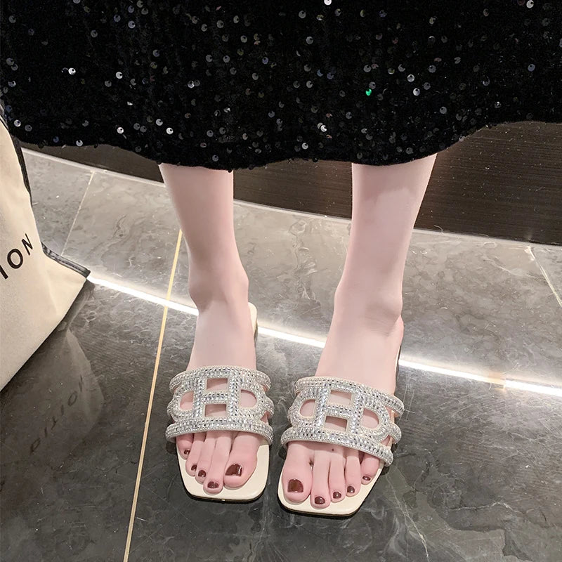 New Large Size Crystal Bow Women Slippers Fashion Open Toe Flat-heeled Sexy Shoes Women Summer Casual Slides Female Flip Flops