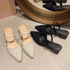 2024 New Hot Summer Style Comfortable Women's Shoes Casual Pointed Toe Thick Heel  Solid color Outdoor Ladies Flip-flops Sandals