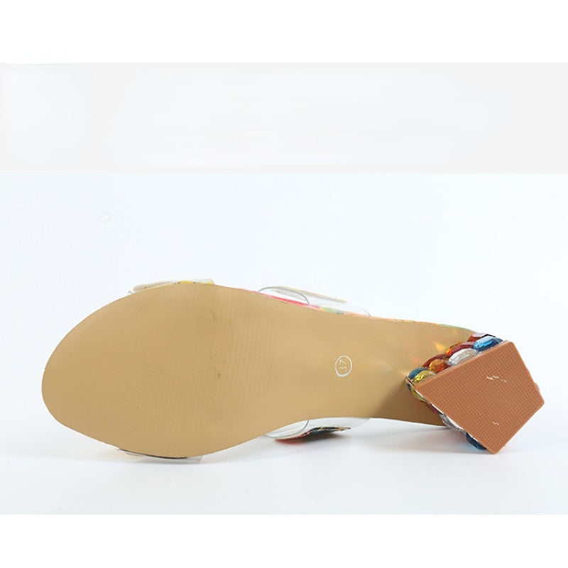 Colorful Summer New Sandals Women's Summer Fashion Chunky Heel Rhino Horn Mid-heel Flip-flops Korean Version Sandals shoes