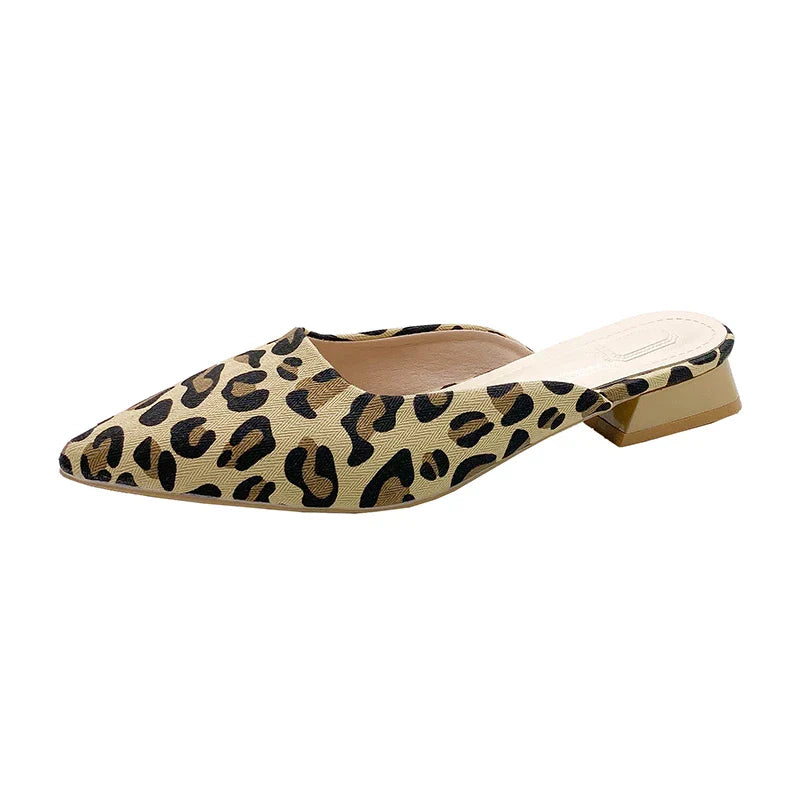 2024 Summer New Women's Fashion Slippers Pointy Leopard Print Design Light and Thin Low Heel Black Design Casual Shoes