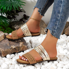 Women's Slippers Summer Plus Size Slide Shoes for Women Retro New Open Toe Flat Ladies Casual Beach Shoes Outdoor Female Sandals