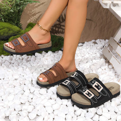 Women's Knitted Slippers 2024 Summer Hot Sale Flat Sandals Beach Open Toe New Fashion Thick Soled Casual Dress Women's Slippers