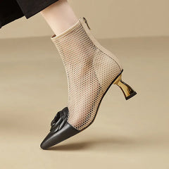 Francis Flower Corsage Cap Toe Mesh Ankle Boots