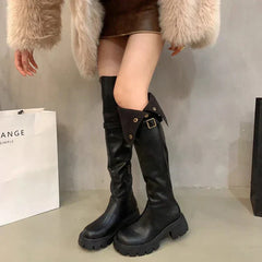 Autumn Winter Platform Women Over The Knee High Boots Fashion Slip On Thick Heels Shoes Ladies Knight Long Botas De Mujer