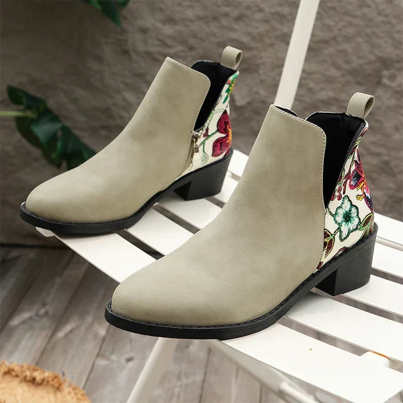 Chunky Women Ankle Chelsea Boots Casual Mid Heels Print Random Walking Shoes New Brand Pumps Dress Femme Zapatos