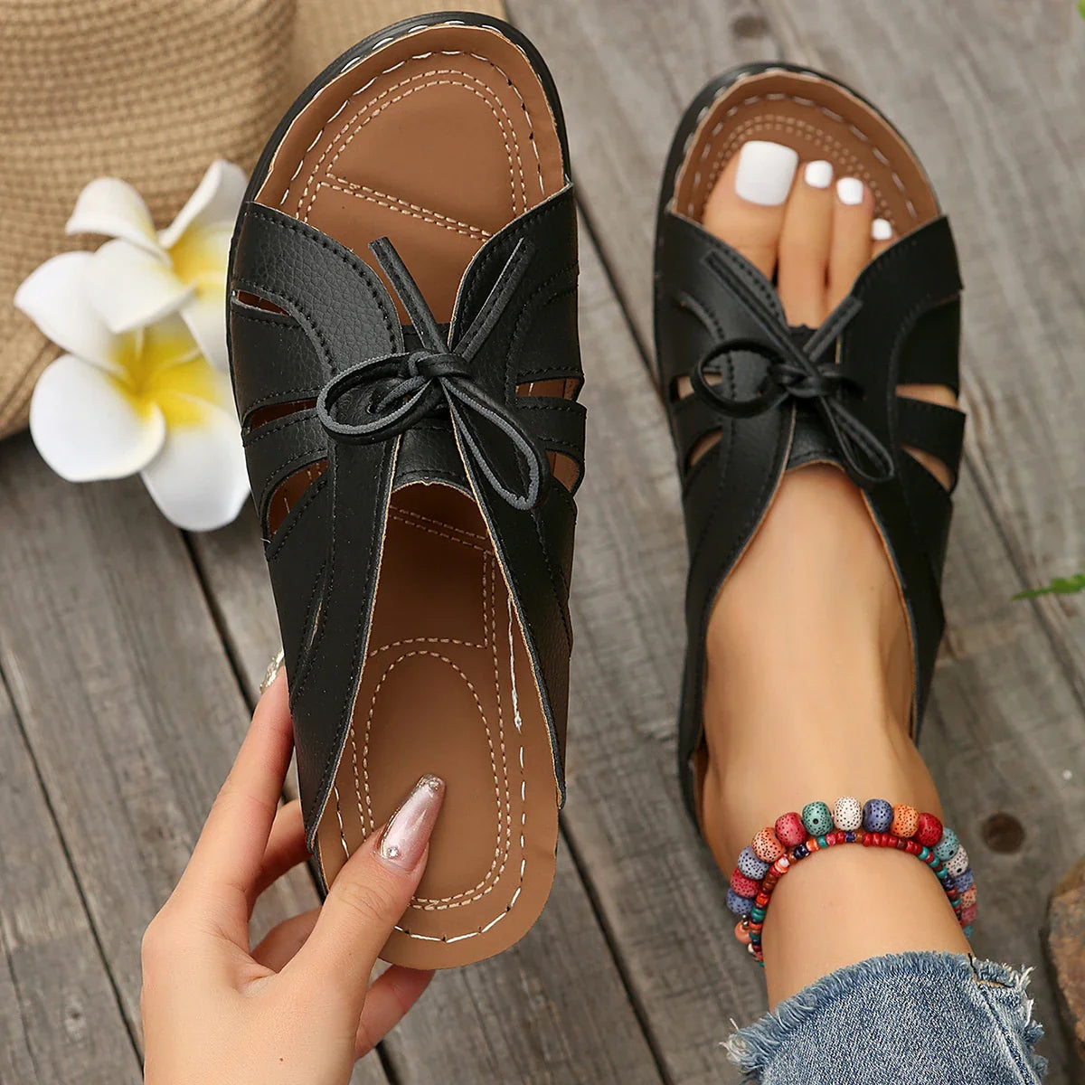 2024 Summer New Hot Women's Fashion Solid Color Open Toe Wedge Heel Sandals Outdoor Indoor Casual Comfortable Women Shoes