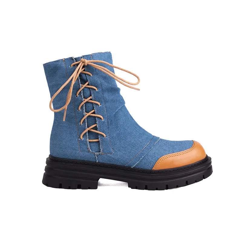 Jolene Denim Side Lace-Up Boots