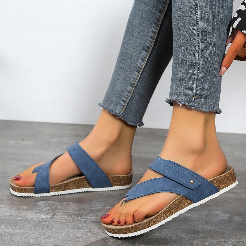 Ladies Platform Beach Shoes Cork Open Toe Flat Slippers Anti-Slip Cool Flip Flops Casual Sandals Women Outdoor Beach Flat tenis
