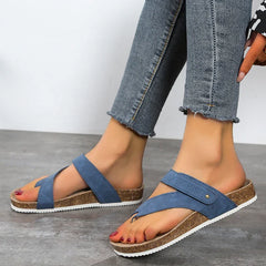 Ladies Platform Beach Shoes Cork Open Toe Flat Slippers Anti-Slip Cool Flip Flops Casual Sandals Women Outdoor Beach Flat tenis