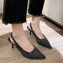 Brand Designer Slingbacks High Heels Pumps Women Blue Pointed Toe Party Shoes for Woman Summer Thin Heeled Sandals Ladies