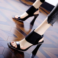 Designer Knitted High Heels Sandals Women Summer Square Toe Thick Heeled Sandals Woman Sexy Slingbacks Black Party Shoes
