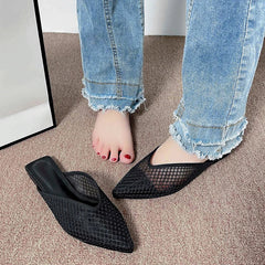 2024 New Women's Pointed Toe Flat Soft Shoes Flip Flop Women's Sandals Mesh Closed Toe Ladies Slippers Simple Outdoor Slippers