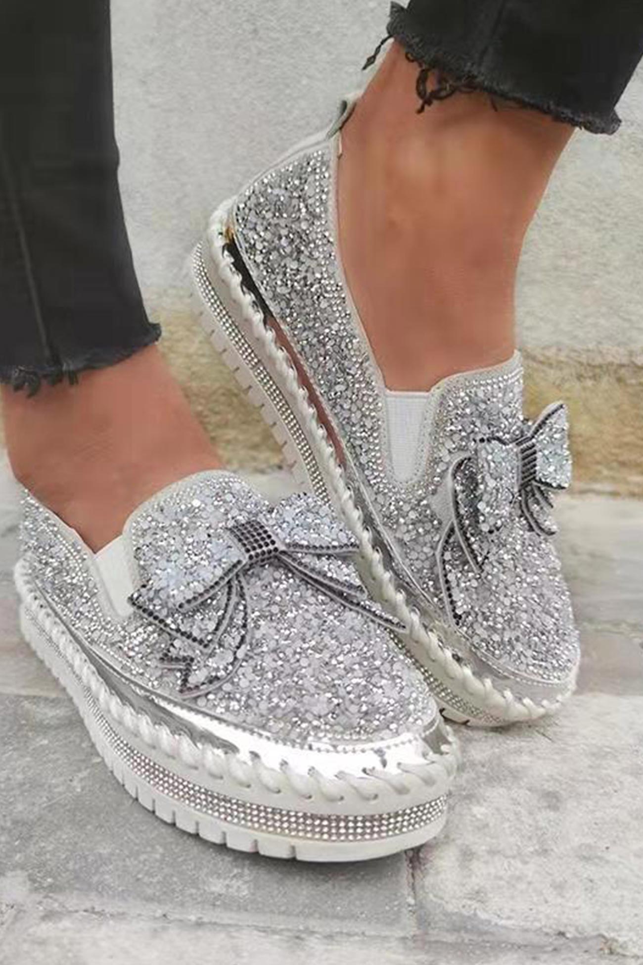 New Fashion Spring Outfit Sequined Bow Flats
