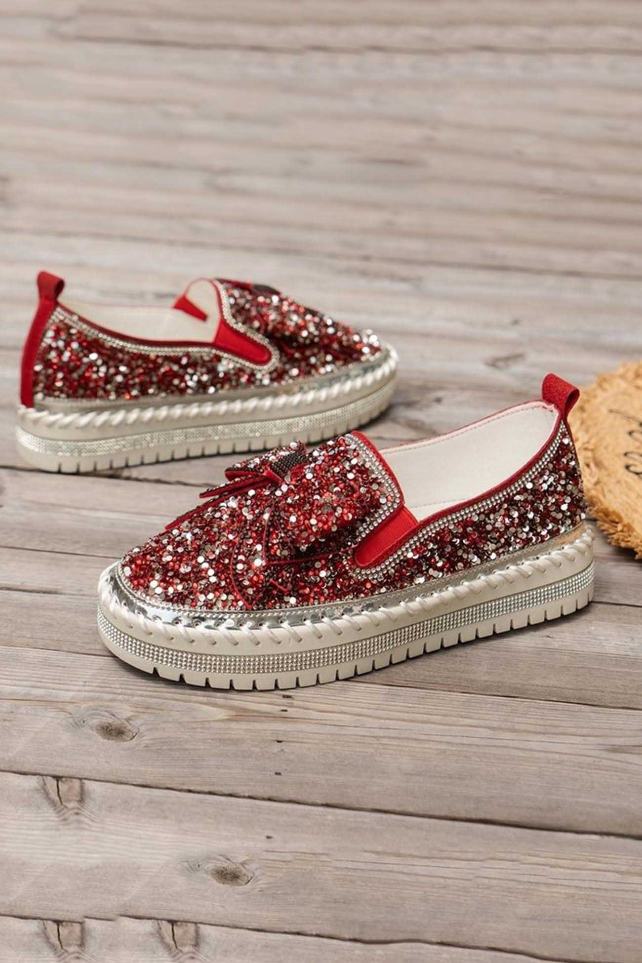New Fashion Spring Outfit Sequined Bow Flats
