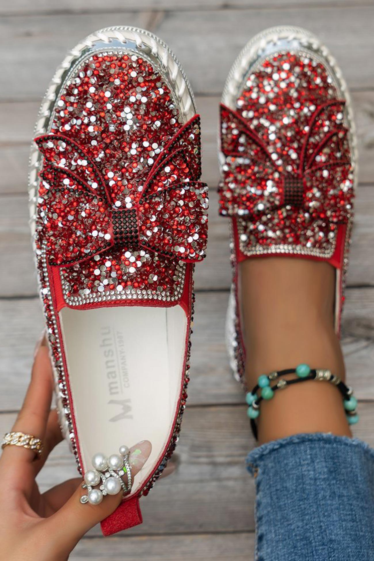 New Fashion Spring Outfit Sequined Bow Flats