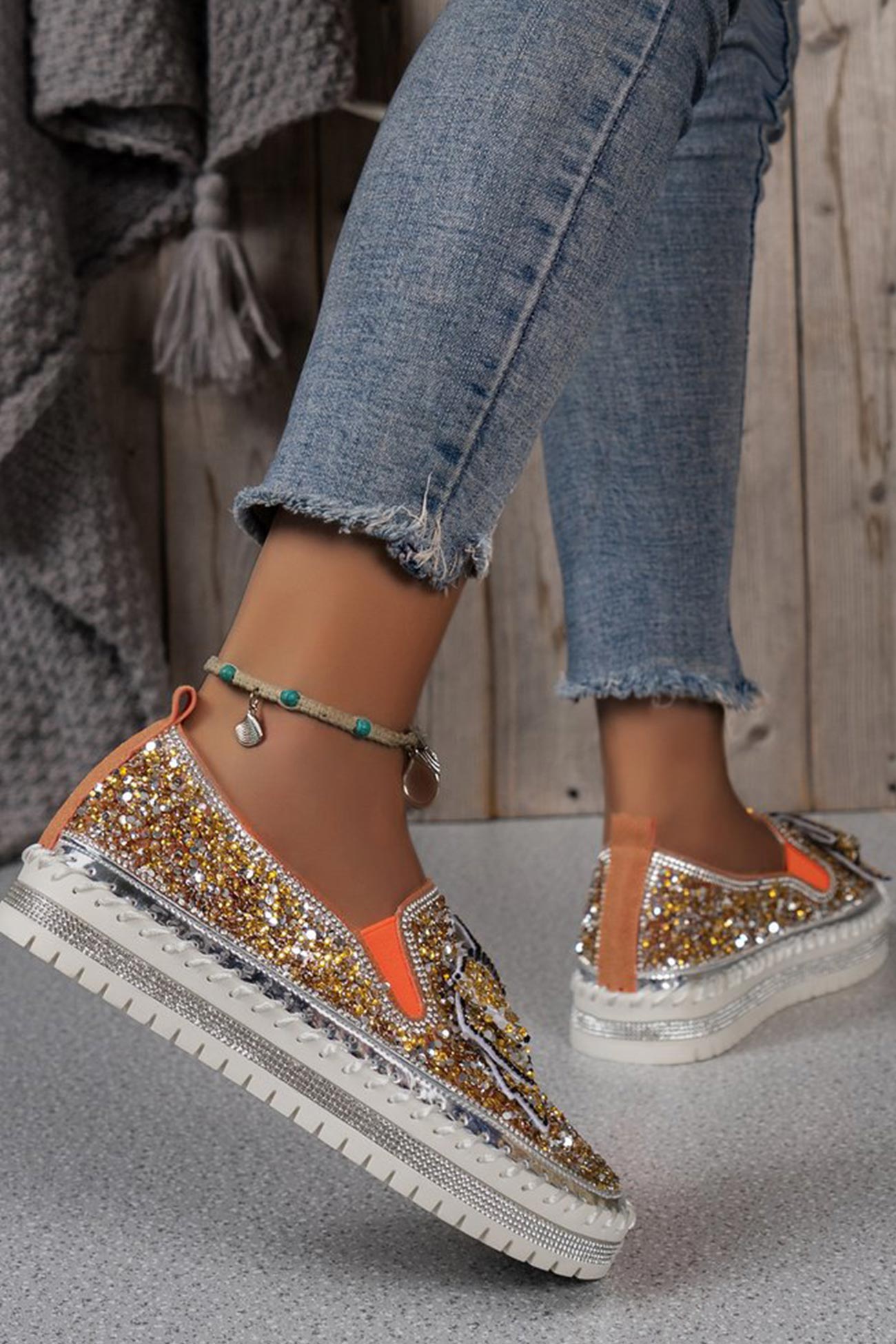 New Fashion Spring Outfit Sequined Bow Flats