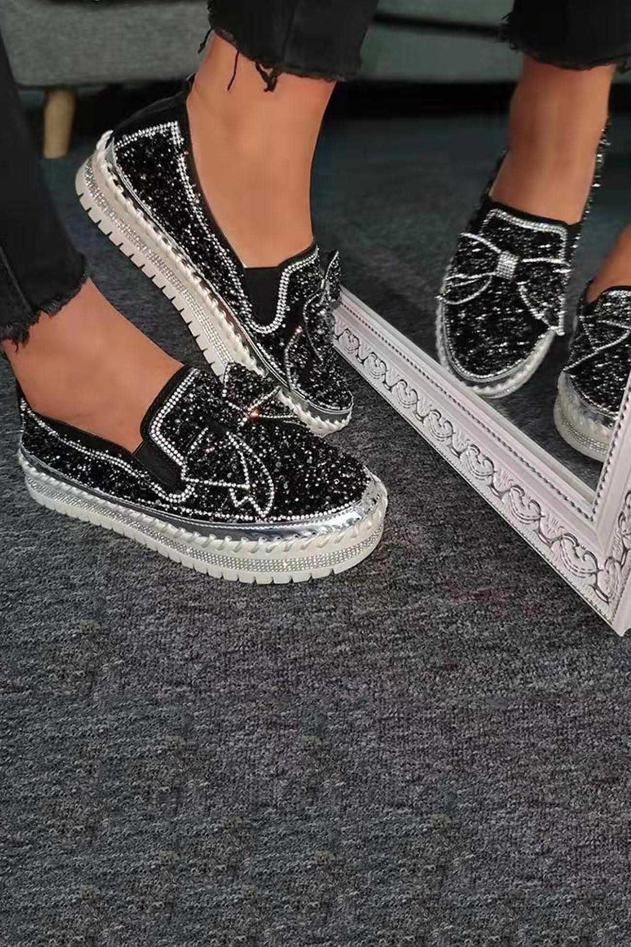New Fashion Spring Outfit Sequined Bow Flats