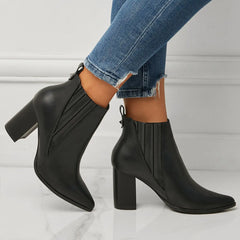 Autumn and Winter Women's Pointed Thick Heels Outdoor Artificial Leather Chelsea Boots