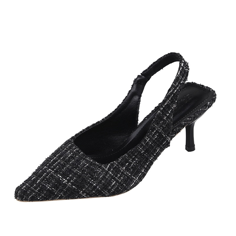 Brand Designer Slingbacks High Heels Pumps Women Blue Pointed Toe Party Shoes for Woman Summer Thin Heeled Sandals Ladies
