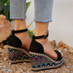 2024 Summer New European and American Fashion Simple Ethnic Style Slope Heel Sandals with One Button High Heel Women's Shoes