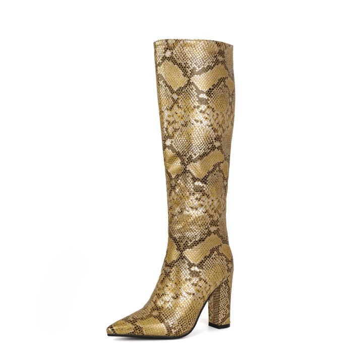 Costanza Metallic Snake Pattern Knee High Boots