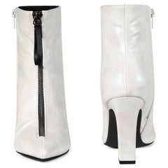 Silver Holographic Metallic Chunky Heel Boots