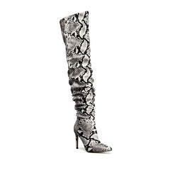 Slouchy Thigh High Snakeskin Print Boots