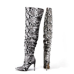 Slouchy Thigh High Snakeskin Print Boots