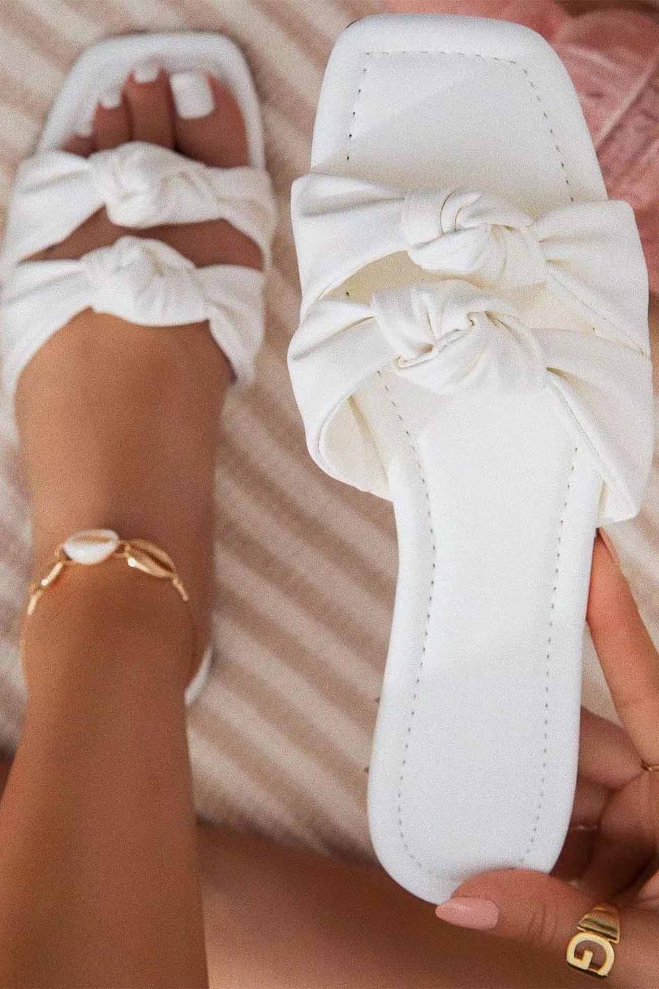 New Fashion Spring Outfit Square Toe Double Knot Strap Flat Sandals