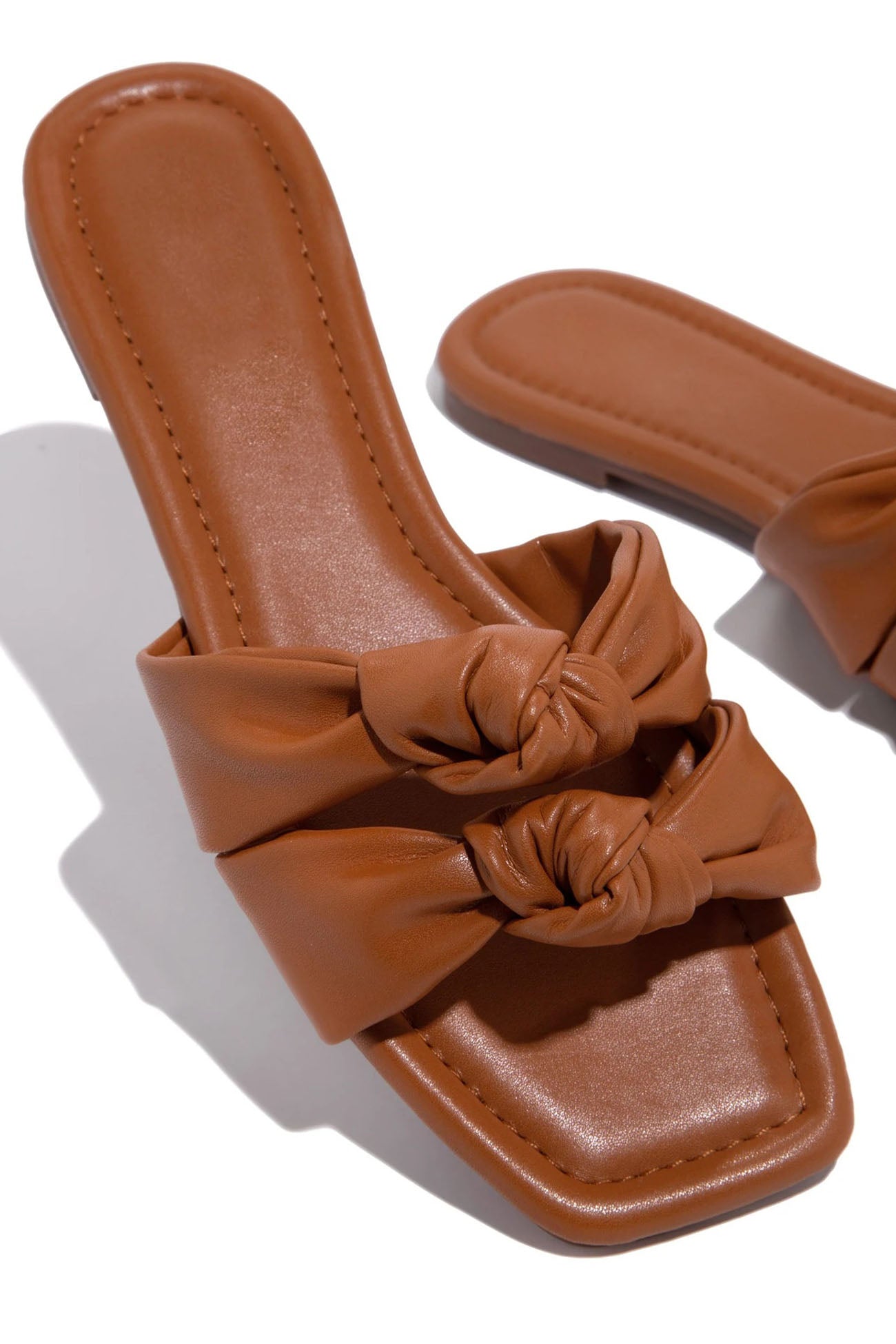 New Fashion Spring Outfit Square Toe Double Knot Strap Flat Sandals