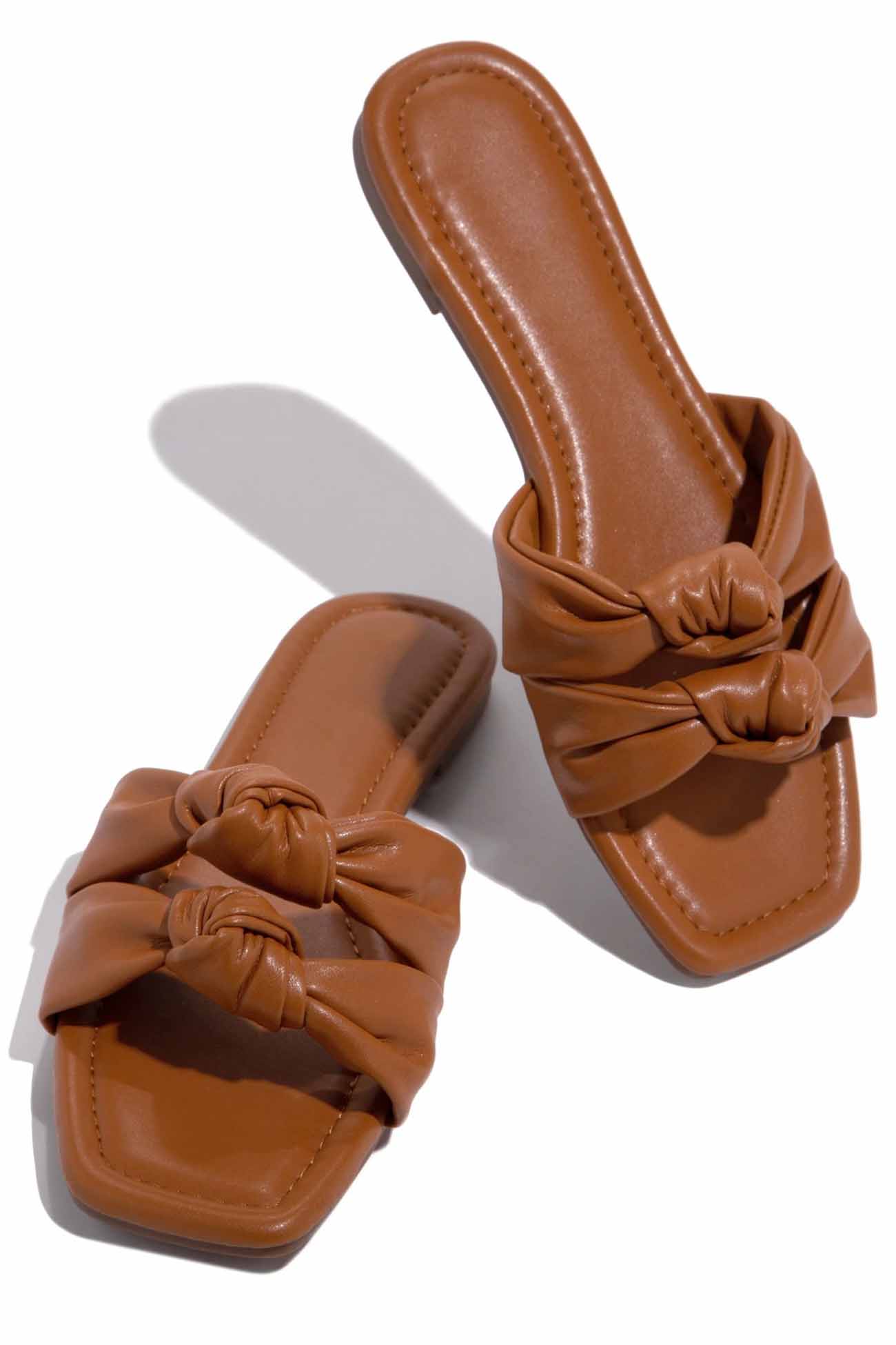 New Fashion Spring Outfit Square Toe Double Knot Strap Flat Sandals