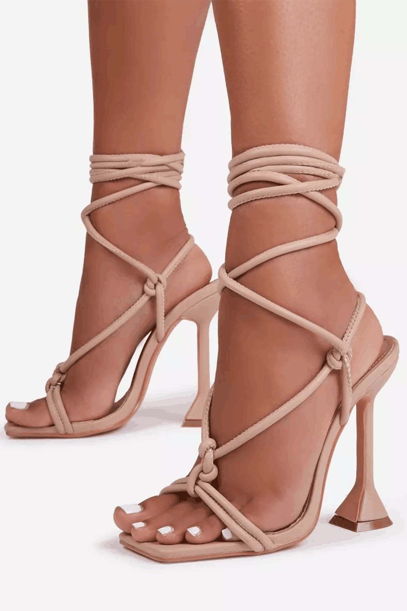 New Fashion Spring Outfit Square Toe Stiletto Ankle Strap Sandals
