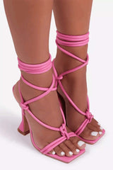 New Fashion Spring Outfit Square Toe Stiletto Ankle Strap Sandals