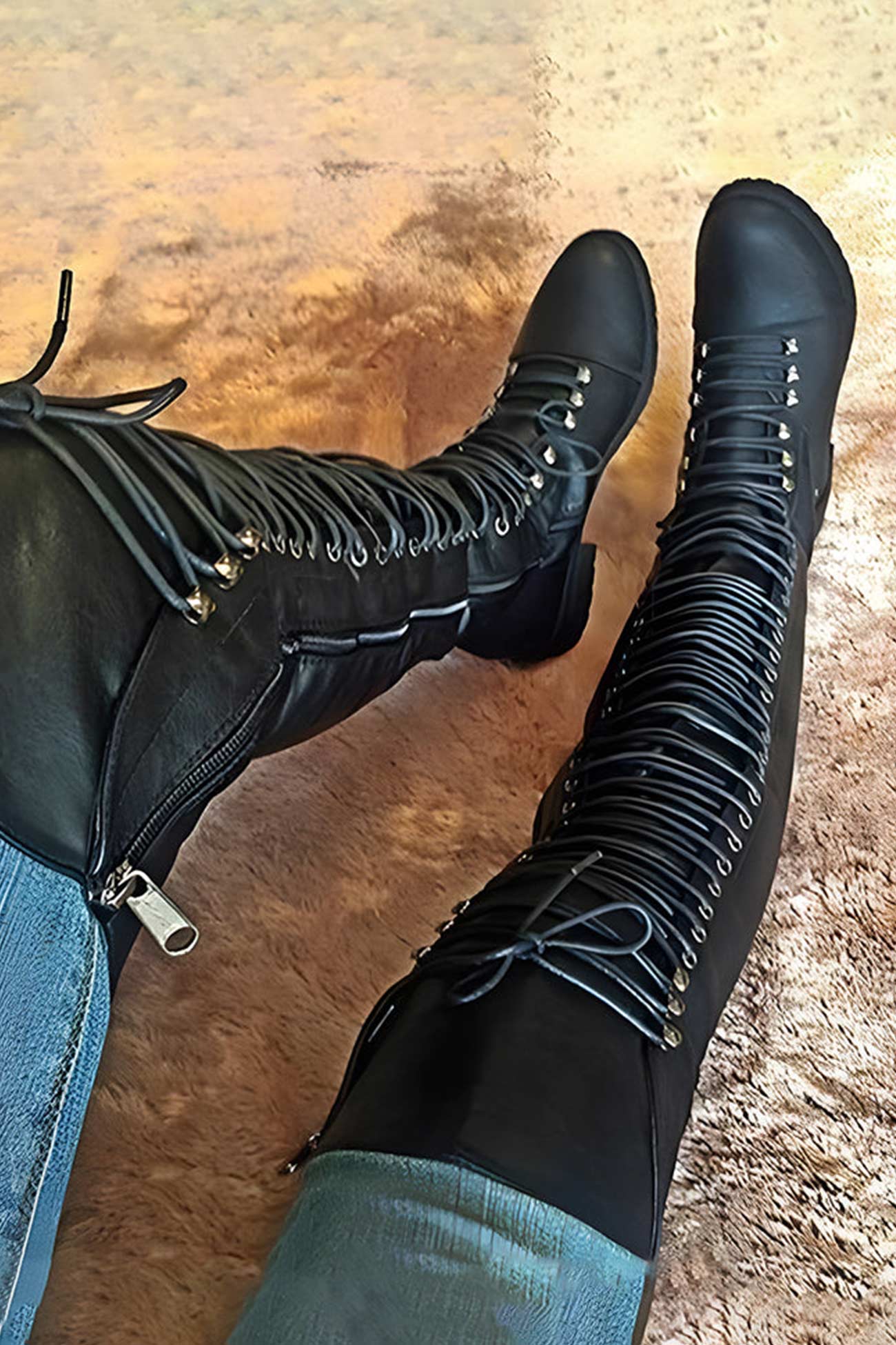 New Fashion Spring Outfit Strappy Leather Over The Knee Boots
