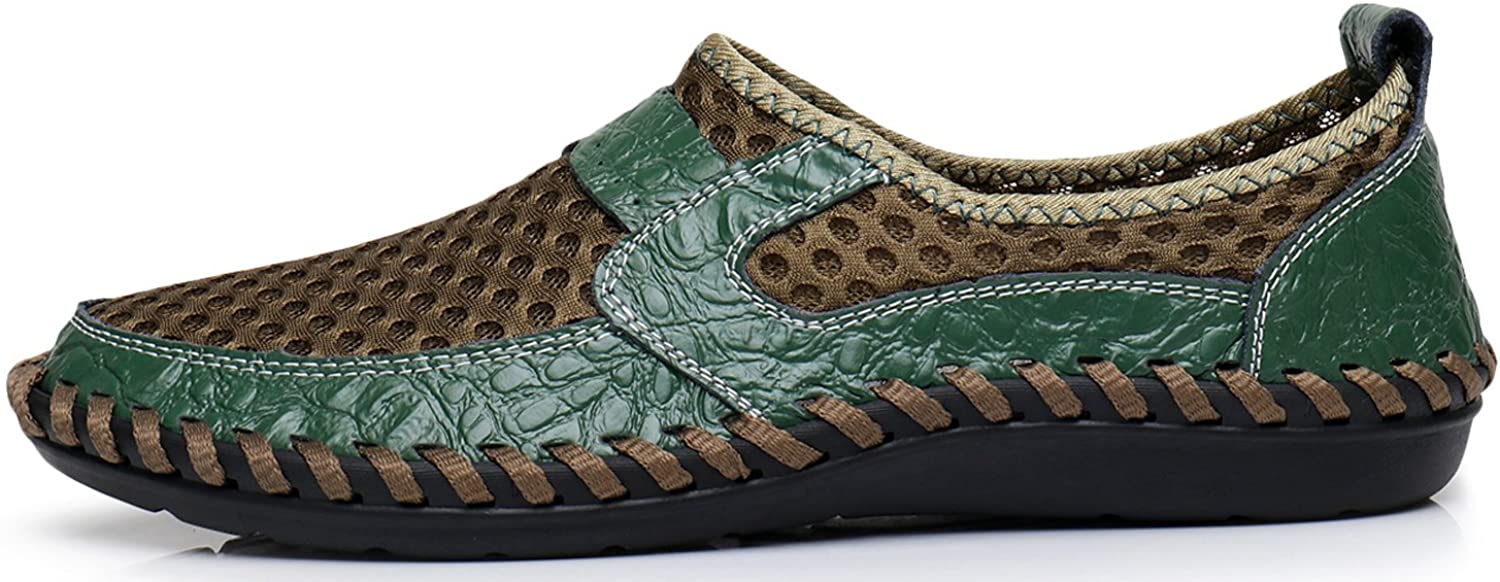 Men's Brown/Green Honeycomb Leather Loafers