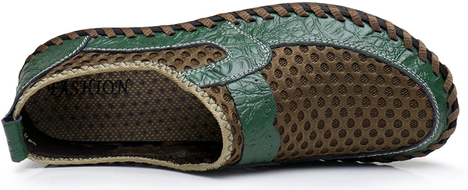 Men's Brown/Green Honeycomb Leather Loafers