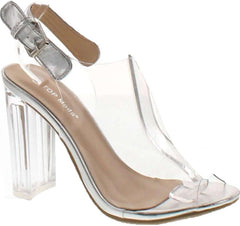Beige Clear Lucite Ankle Strap Peep Toe Chunky Clear Heel Sandal