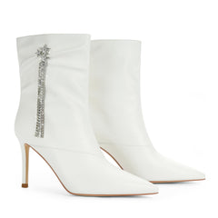 White Shiny Pointy Toe Ankle Stiletto Boots