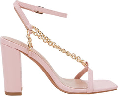 Square Open Toe Pink Chain Ankle Strap Sandals