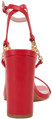Square Open Toe Red Chain Ankle Strap Sandals
