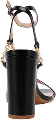 Square Open Toe Black Chain Ankle Strap Sandals