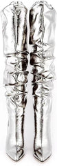 Shiny Silver Metallic Knee High Ruched Stiletto Boots