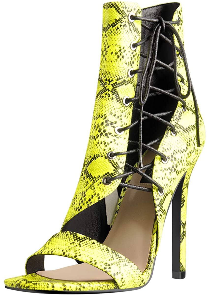 Cutout Lace Up Yellow Open Toe High Heel Booties