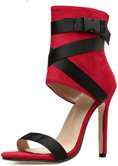 Red Suede Open Toe High Heel Sandal