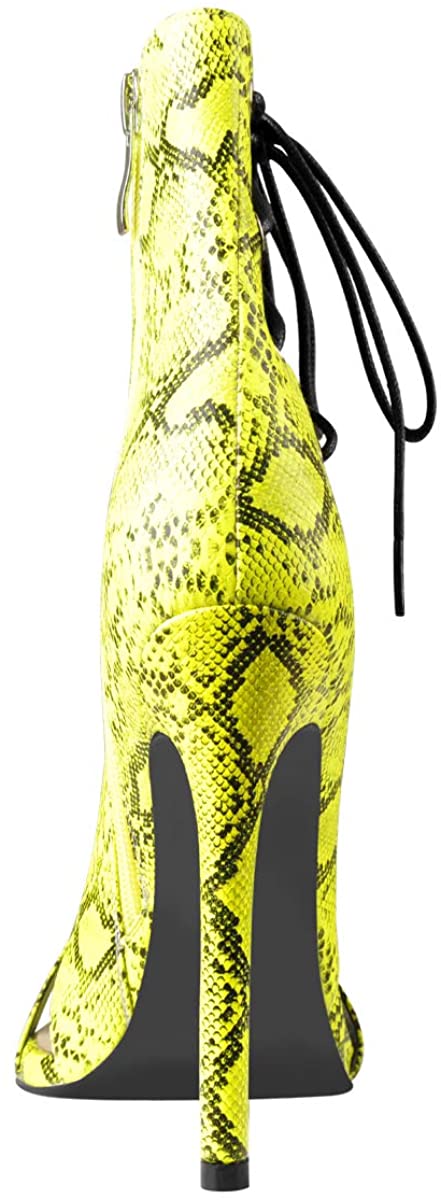 Cutout Lace Up Yellow Open Toe High Heel Booties