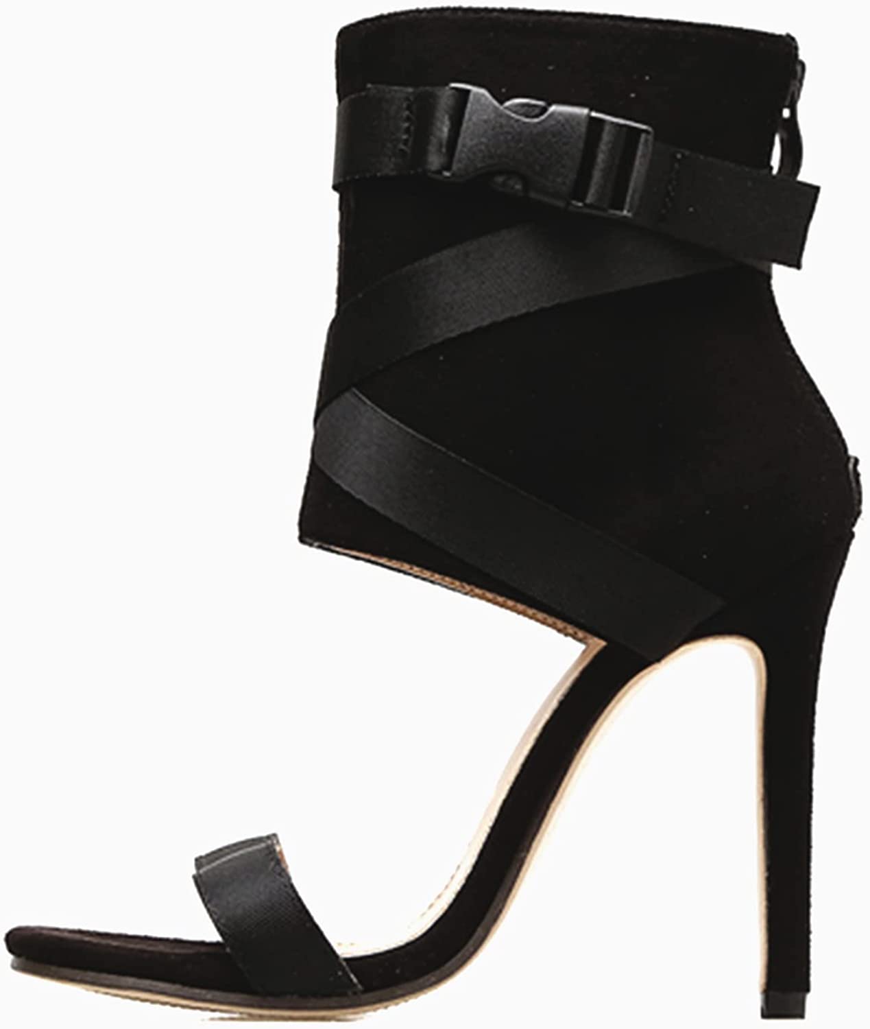Black Suede Open Toe High Heel Sandal