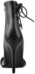 Cutout Lace Up Black Open Toe High Heel Booties