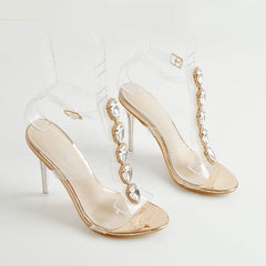 Clear Ankle Strap Rose Gold Rhinestones Gladiator Sandals