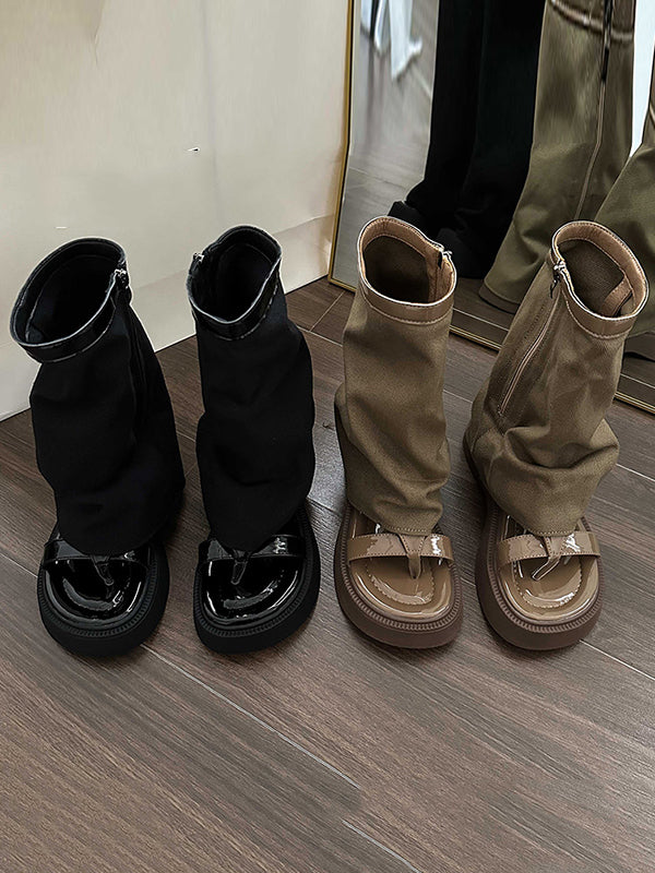 Hollow Split-Joint Split-Toe Zipper Boots Platform Shoes Sandals