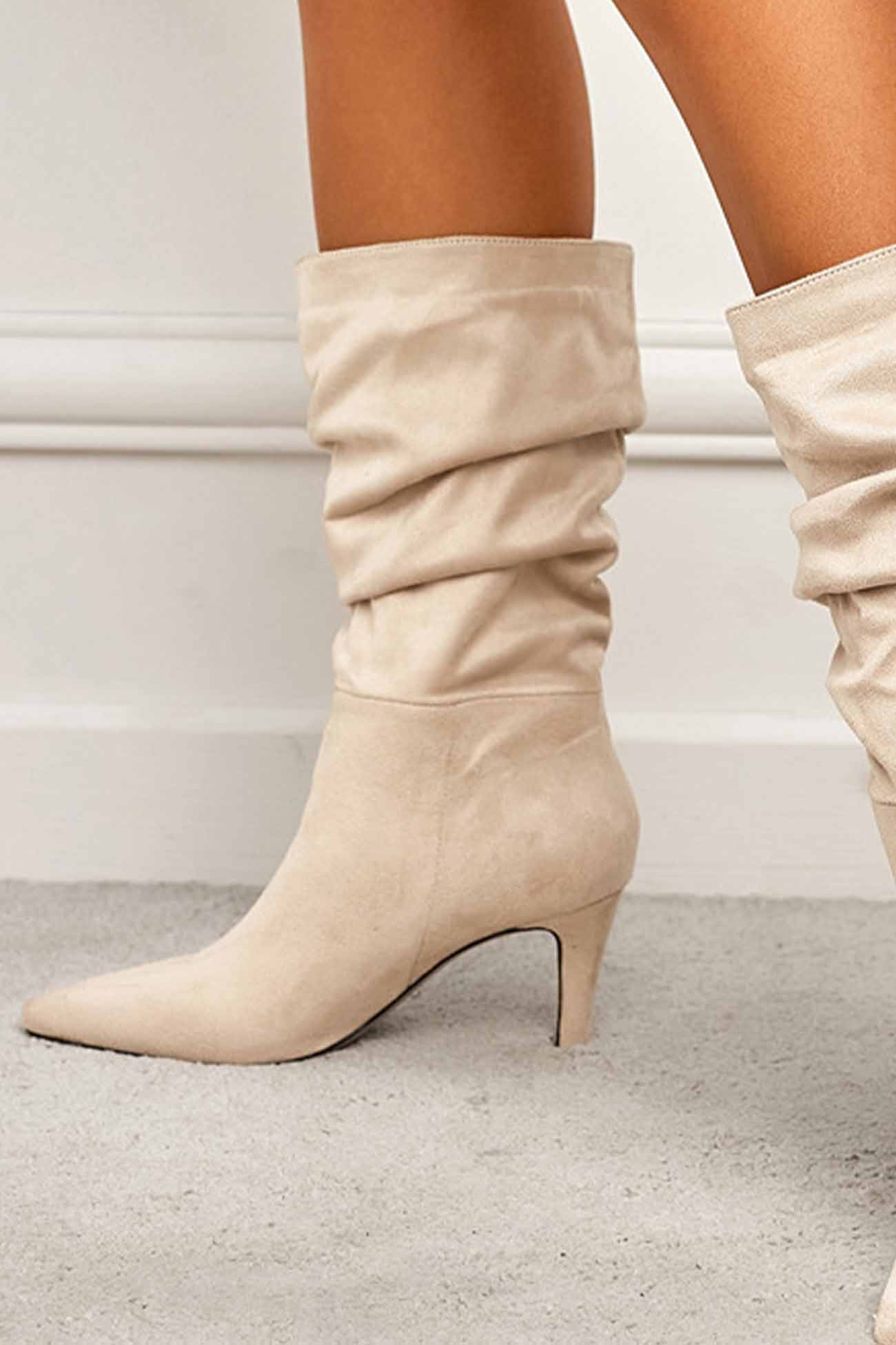 New Fashion Spring Outfit Suede Pointed Toe Pleated Stiletto Heels Ankle Boots